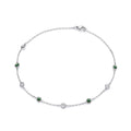 Silver Rubover Green & Clear CZ's Ladies Anklet