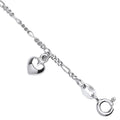 Silver Small Figaro Chain With Heart Charms Bracelet