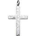 Silver Solid Large Cross With Design And Plain Back