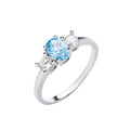 Silver Trilogy Ring Clear Round & Oval Aquamarine Blue CZ
