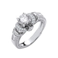 Silver Vintage Look, Milgrain Shank Solitaire CZ Ring