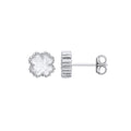 Silver White Enamel Four Leaf Clover Studs