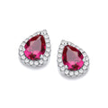 Teardrop Ruby Red CZ Stud Earrings