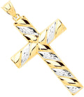 Y & White Gold Hollow Tube Ribbed Cross