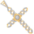 Y & White Gold Large Round Charm CZ Curb Link Cross
