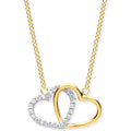 Y & White Gold Plain And CZ Joined Hearts Pendant On 18" Chain