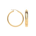 Yellow Gold 36mm Wavy Ribbed Hoop Earrings
