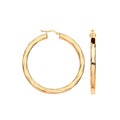 Yellow Gold 48mm Square Tube Ribbed Hoop Earrings