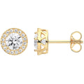 Yellow Gold 8mm Round CZ Halo Stud Earrings