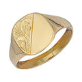 Yellow Gold Cushion Engraved Signet Ring 3.2g