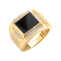 Yellow Gold CZ & Onyx Square Gents Ring