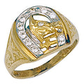 Yellow Gold Horse Shoe & Head CZ Ring 4.2g