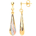 Yellow Gold, Rg Satin Finish, Wg Ribbed Drop Earrings