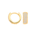 Yellow Gold Three Rows Of CZ Small Huggies