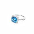9ct White Gold Blue Topaz & Diamond Ring