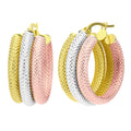 9K 3 Colour Gold Faceted Triple Hoop Earrings