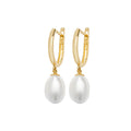 9K Yellow Gold Pearl Drop Hoop Earrings