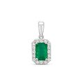 9ct White Gold Emerald Diamond Halo Pendant