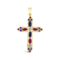 9K Yellow Gold Sapphire, Peridot & Ruby Cross Pendant