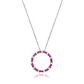Sterling Silver Rhodium Plated Red CZ Circle Necklace