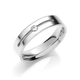 0.05ct Sterling Silver Brilliant Cut Diamond Set 5mm Y/w Flat Court Wedding Band