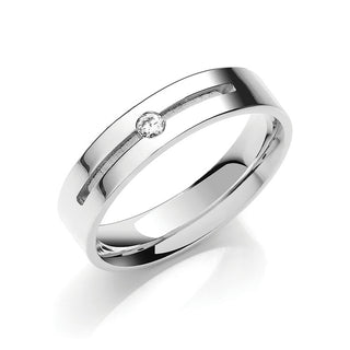 0.05ct Sterling Silver Brilliant Cut Diamond Set 5mm Y/w Flat Court Wedding Band