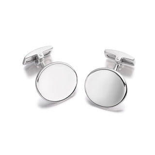 Men's Sterling Silver Plain Concave Oval Cufflinks