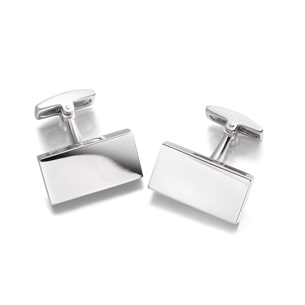 Men's Sterling Silver Rectangular Plain Cufflinks