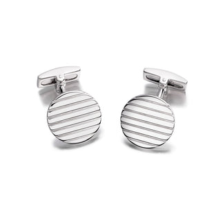 Men's Sterling Silver Round Ribbed Cufflinks