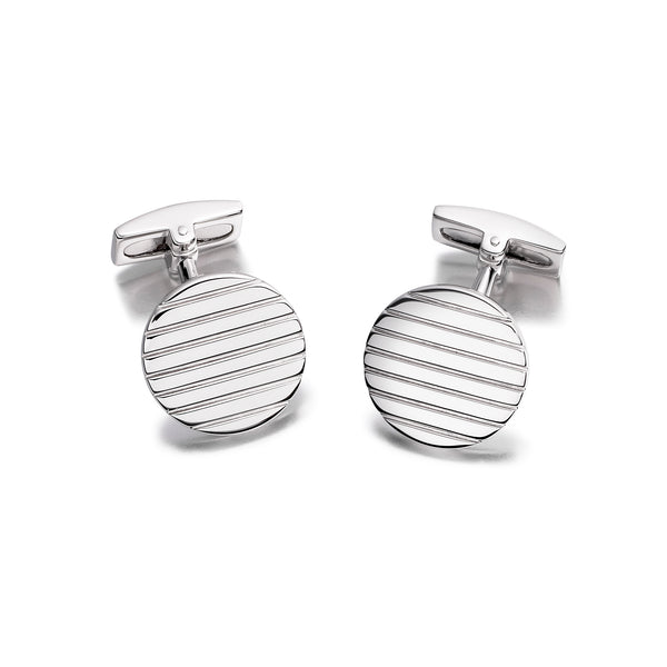 Men's Sterling Silver Round Ribbed Cufflinks