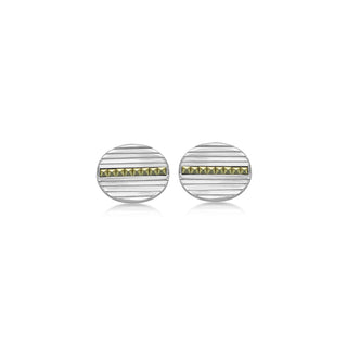 Men's Sterling Silver Oval Marcasite Set Ribbed Cufflinks