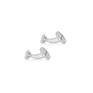 Men's Sterling Silver Oval Marcasite Set Ribbed Cufflinks