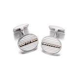 Men's Sterling Silver Oval Marcasite Set Ribbed Cufflinks