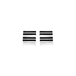 Men's Sterling Silver Black Enamel Stripe Square Cufflinks