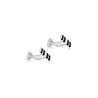 Men's Sterling Silver Black Enamel Stripe Square Cufflinks