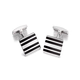 Men's Sterling Silver Black Enamel Stripe Square Cufflinks