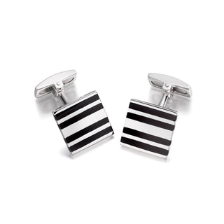 Men's Sterling Silver Black Enamel Stripe Square Cufflinks