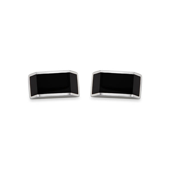 Men's Sterling Silver and Onyx Rectangle Cufflinks