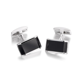 Men's Sterling Silver and Onyx Rectangle Cufflinks