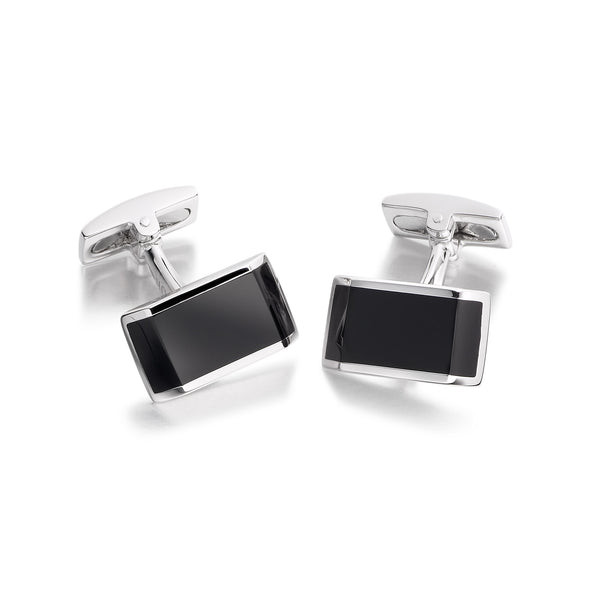 Men's Sterling Silver and Onyx Rectangle Cufflinks