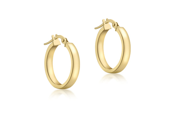 9K Yellow Gold Rectangular-Tube 15mm Hoop Earrings