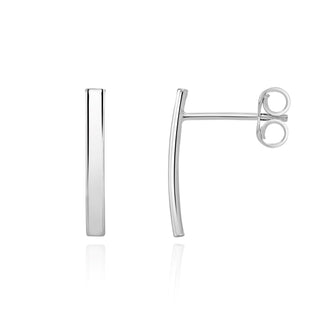 9K White Gold Curved Bar Stud Earrings