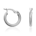 9K White Gold 15mm Dimple Facet Hoop Earrings