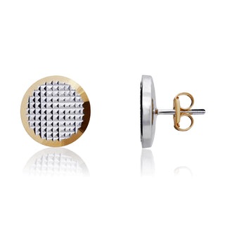 9K Yellow & White Gold Faceted Disk Stud Earrings