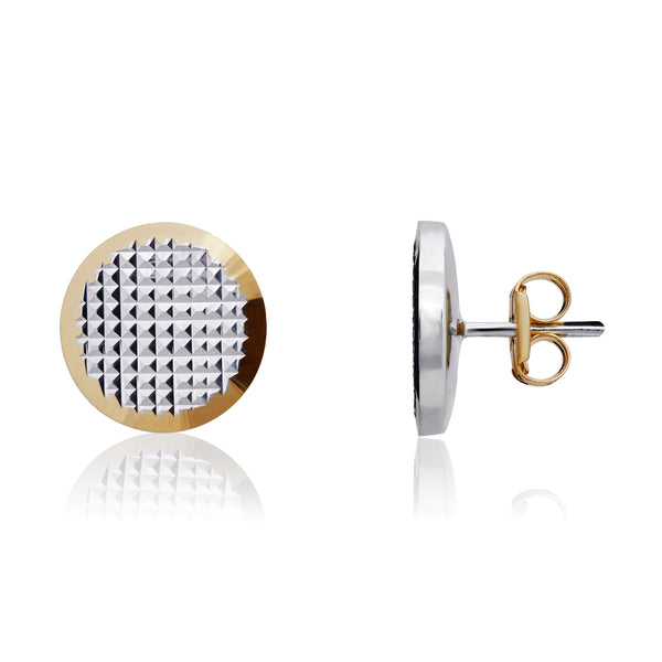 9K Yellow & White Gold Faceted Disk Stud Earrings
