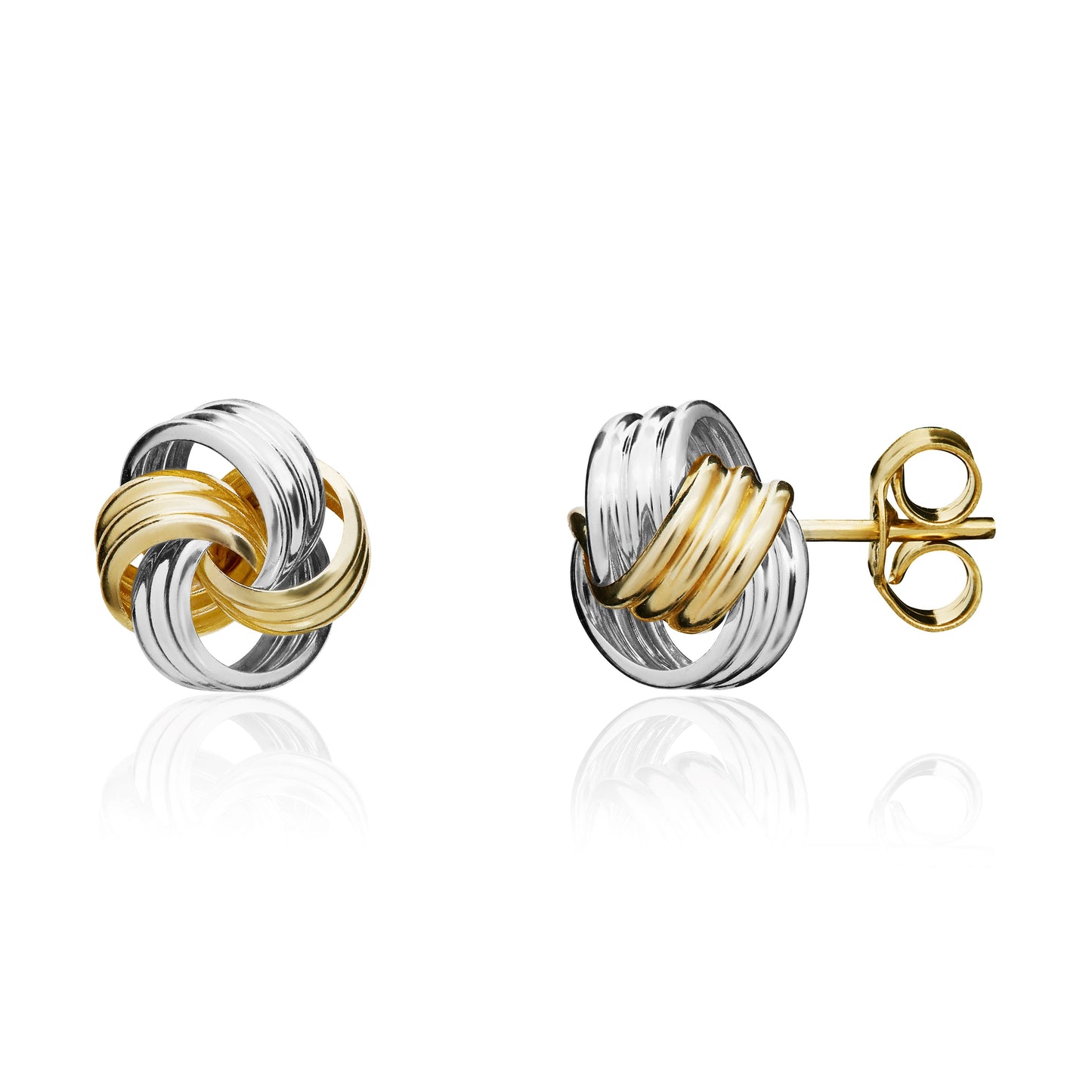 9K Yellow & White Gold Loop Knot Stud Earrings