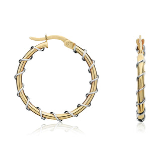 9K 2 Colour Gold Wire Wrap Hoop Earrings