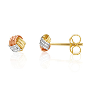 9K 3 Colour Gold 5mm Ribbed Knot Stud Earrings