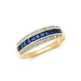 9K Yellow Gold Blue Sapphire & Diamond Ring