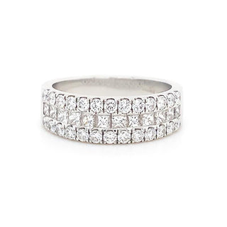 18K White Gold Triple Row Diamond Ring